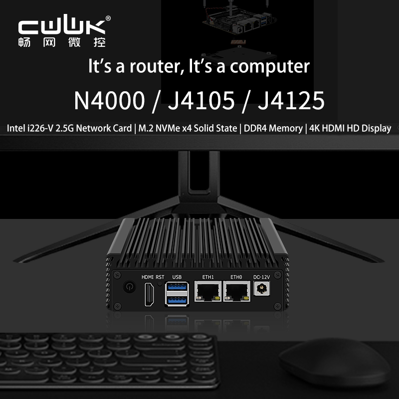 CWWK X86-P2 بدون مروحة كمبيوتر صغير J4125 J4105 رباعية النواة 2x i226-V 2.5G Nics جدار الحماية الكمبيوتر NVMe 2xUSB3.0 الصناعية لينة راوتر.