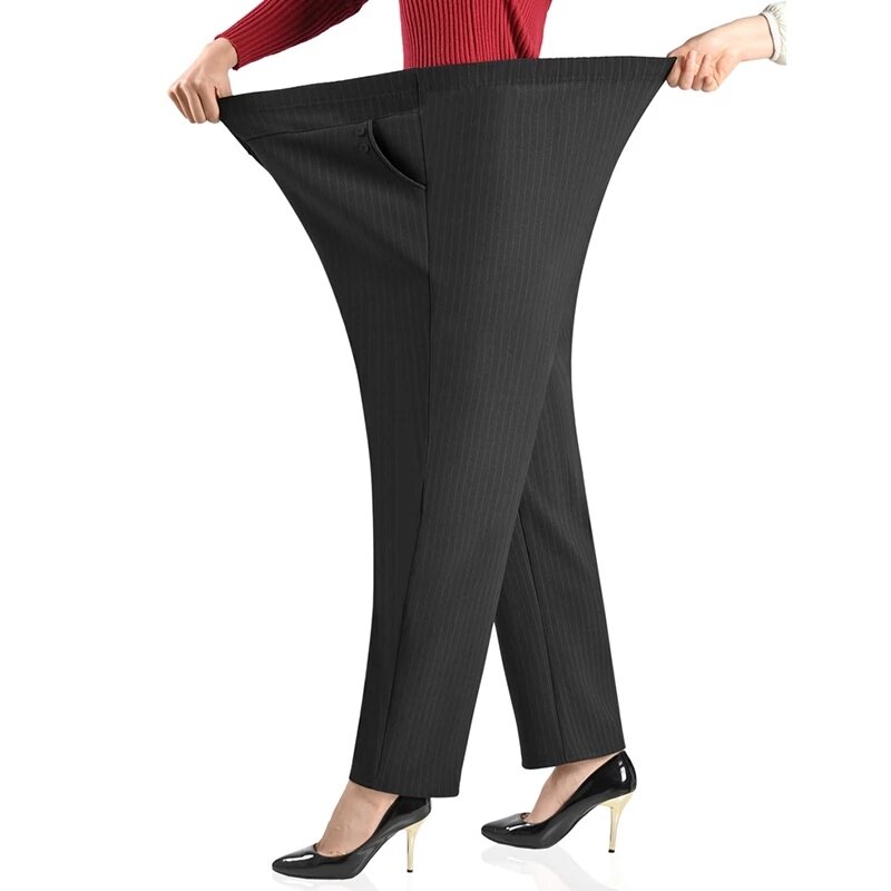 حجم كبير 5XL النساء السراويل فضفاضة عالية مرونة بنطال مرن منتصف العمر الملابس الخريف السراويل فضفاضة مستقيم السراويل الإناث trous