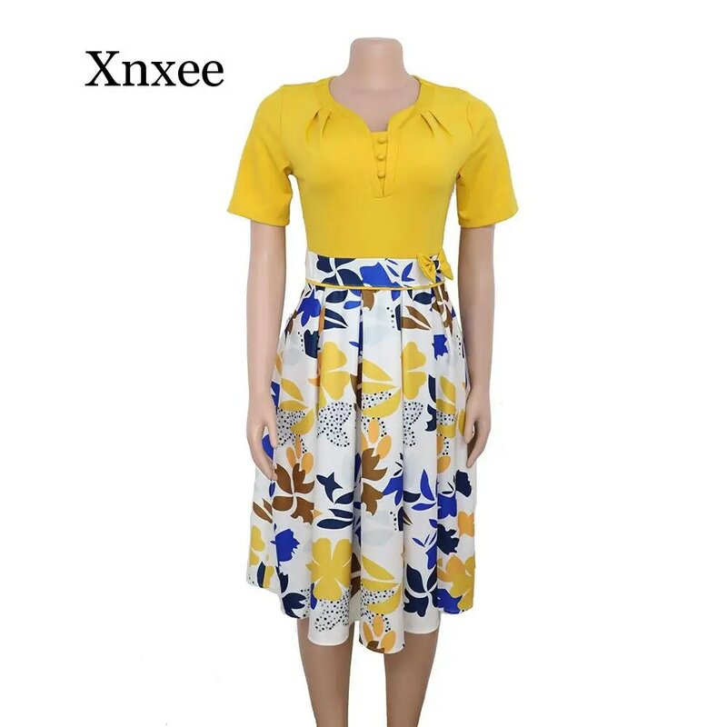 صيف جديد مثير الاسلوب المناسب المرأة الأفريقية ثوب مطبوع L-3XL أنيقة نمط زهرة التنانير الصيف الخريف الفاخرة