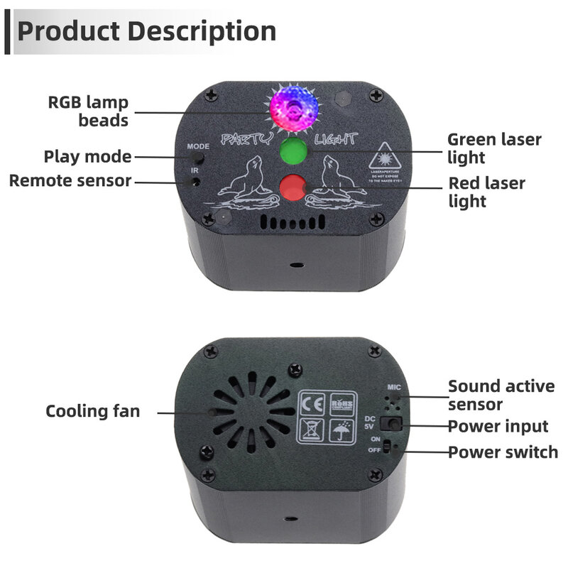 60 أنماط LED ديسكو ضوء المرحلة USB قابلة للشحن RGB الليزر الإسقاط مصباح تحكم لاسلكي تأثير أضواء حزب DJ KTV الكرة