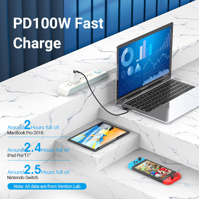 Vention-كابل USB PD 100W من النوع C إلى USB C ، شحن سريع ، متوافق مع Samsung S10 S20 MacBook Pro iPad 4.0 PD