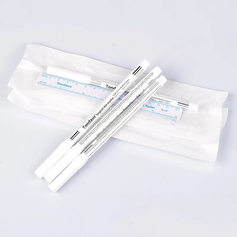 قلم تحديد الجلد للحواجب ، ملحق جراحي أبيض مع مسطرة قياس ووضع microblading