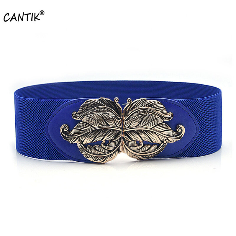 CANTIK-حزام جلدي مرن للنساء ، حزام أزرق لامع ، تصميم عصري ، زينة ، بعرض 7.5 سنتيمتر ، SACA040