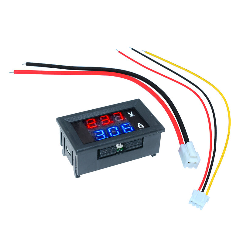 مقياس فولتميتر تيار مستمر 100 فولت 1A 10A 50A 100A مقياس التيار الكهربائي أزرق + أحمر LED أمبير مزدوج رقمي فولت مقياس التيار الكهربائي للدراجة النارية