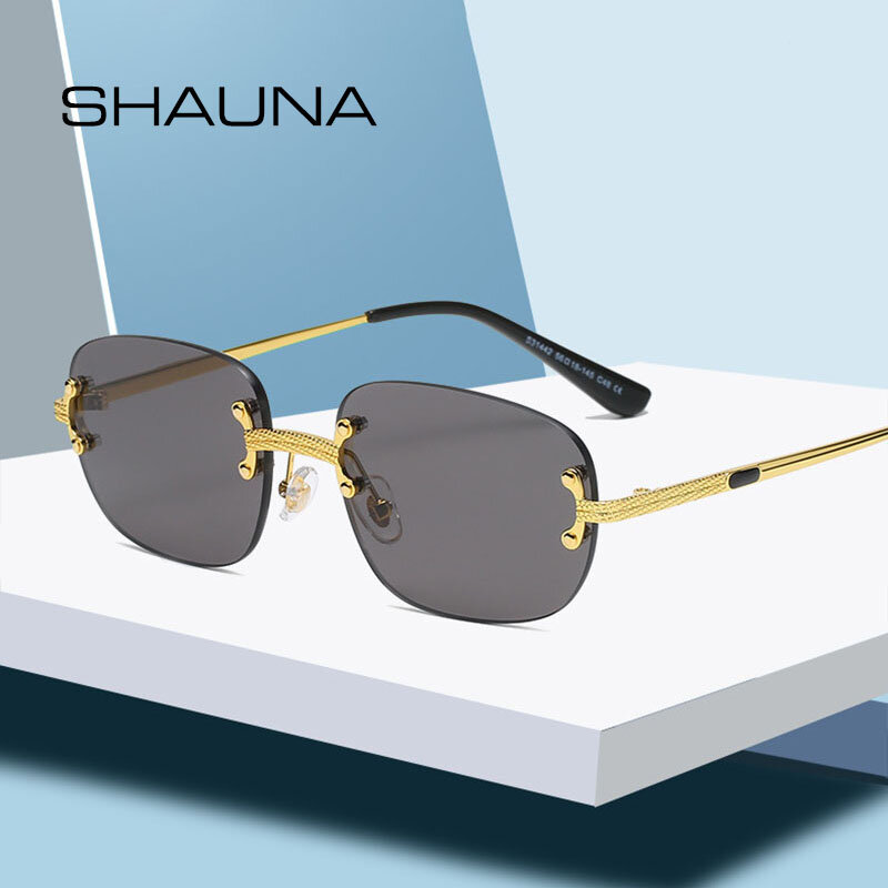 SHAUNA Ins-نظارات شمسية مستطيلة UV400 ، نظارات شمسية ريترو بدون حواف مع طلاء مرآة