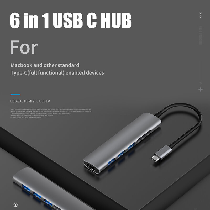 USB 3.1 نوع-C Hub إلى HDMI محول 4K Thunderbolt 3 USB C Hub مع Hub 3.0 TF SD قارئ فتحة PD ل MacBook Pro/Air/Huawei Mate