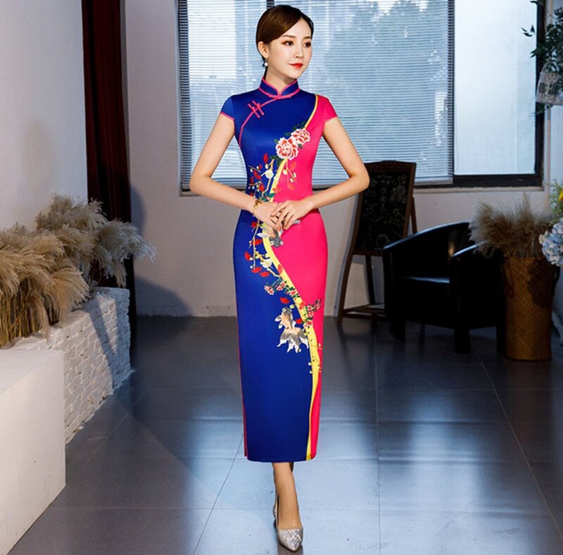 شيونغسام المرأة فساتين طويلة المرحلة العروض شيونغسام XL تظهر آداب سيدة موحدة شيونغسام فستان صيني تشيباو