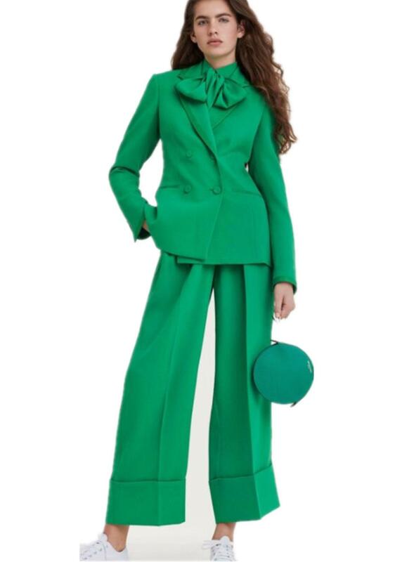 الأخضر المرأة السترة مع السراويل واسعة الدعاوى مجموعة 2 قطعة بزة بأكمام طويلة المرأة سترة الدعاوى الإناث السيدات تخصيص