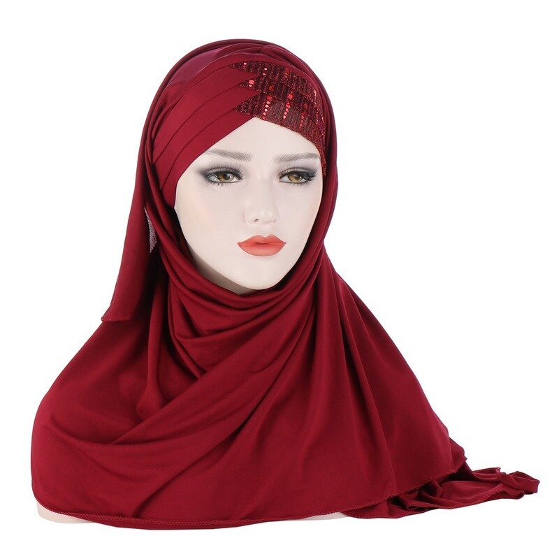 Kepaho-الترتر اللامع على الجبين عبر الحجاب الإسلامي وشاح للنساء ، على استعداد لارتداء العمامة ، وشاح الرأس الإسلامي ، غطاء الرأس الأنثوي