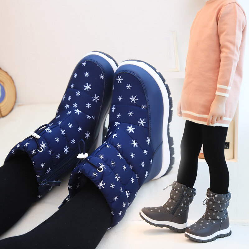 الشتاء الأطفال الثلوج الأحذية الدافئة أفخم مقاوم للماء الفتيان الفتيات منصة منتصف قطع الأحذية المضادة للانزلاق الاطفال في الهواء الطلق أحذية رياضية كاجوال