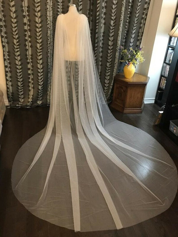 أبيض عاجي كيب الحجاب حجر الراين يزين على الكتفين 108 "ث X 120" (3 متر) طويل الزفاف الكتف الحجاب اكسسوارات الزفاف