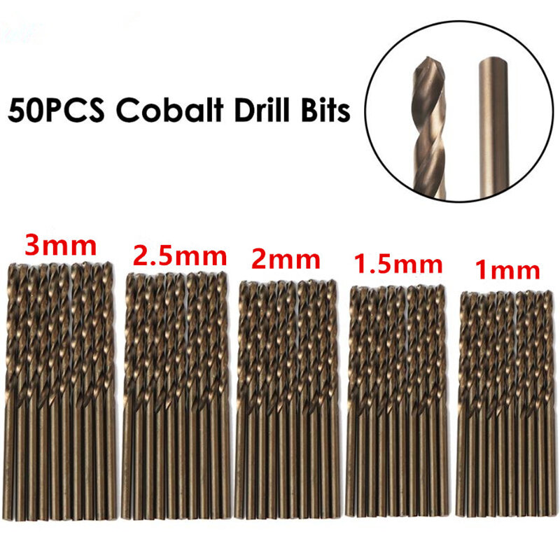 50 قطعة 1/1.5/2/2.5/3 مللي متر M35 HSS-CO الكوبالت تويست مثقاب الخشب لحفر الفولاذ المقاوم للصدأ عالية الشد