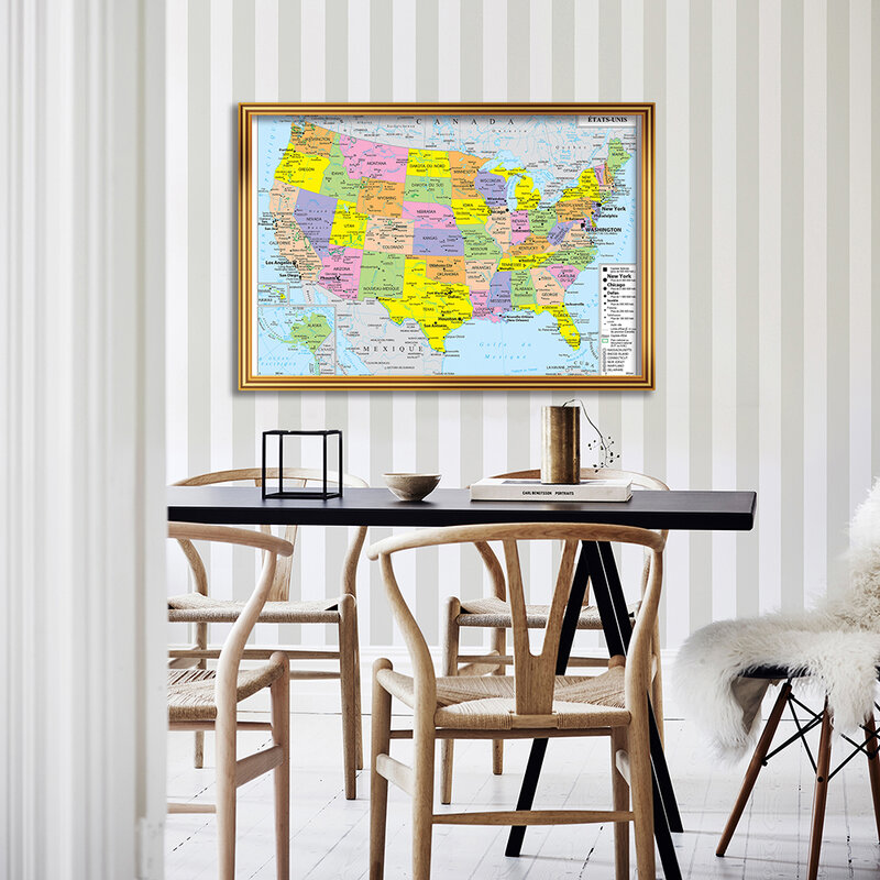 90*60 سنتيمتر الولايات المتحدة خريطة سياسية خريطة مفصلة في الفرنسية الجدار ملصق فني قماش اللوحة ديكور المنزل اللوازم المدرسية