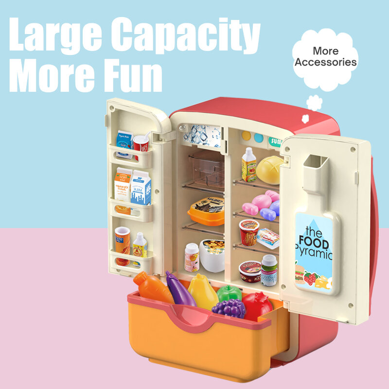 ملحقات ثلاجة لعبة الأطفال مع موزع الثلج ، جهاز لعب الأدوار للأطفال ، مجموعة المطبخ ، ألعاب الطعام للفتيات والفتيان