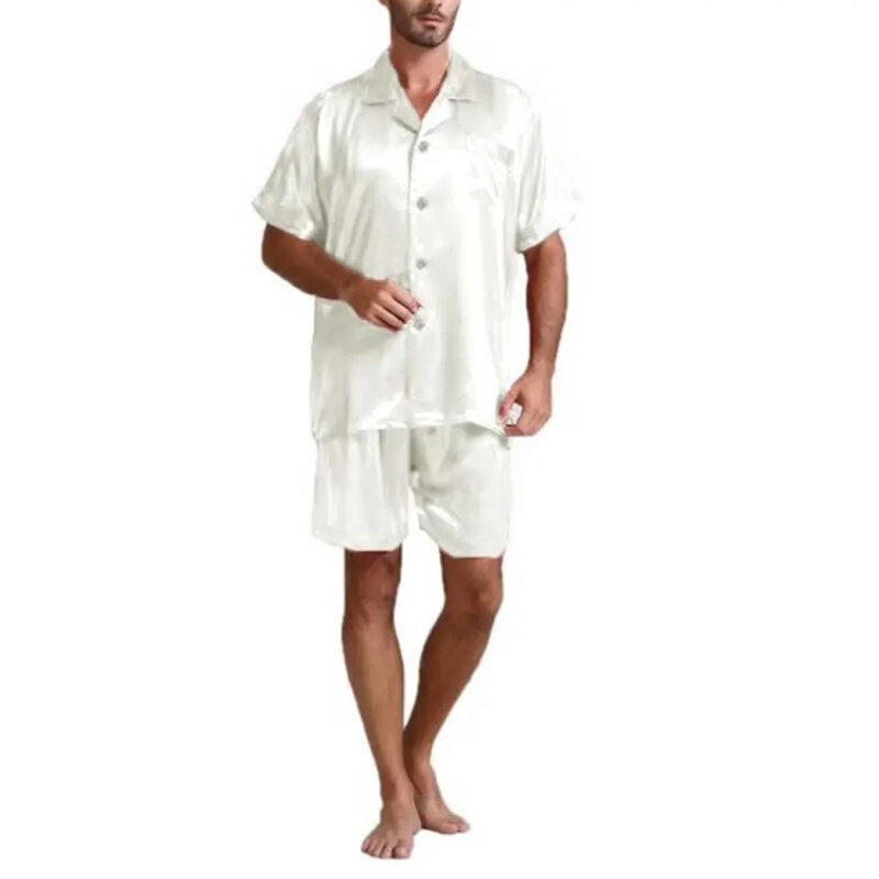 الرجال فاهيون الصيف 2 قطعة منامة الدعاوى مجموعات الحرير الحرير قصيرة الأكمام ملابس النوم ملابس النوم المنزل بلوزات + السراويل