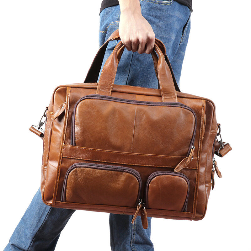 JOYIR-حقيبة كتف جلدية أصلية للرجال ، حقيبة كمبيوتر محمول مقاس 17 بوصة ، حقيبة سفر كبيرة