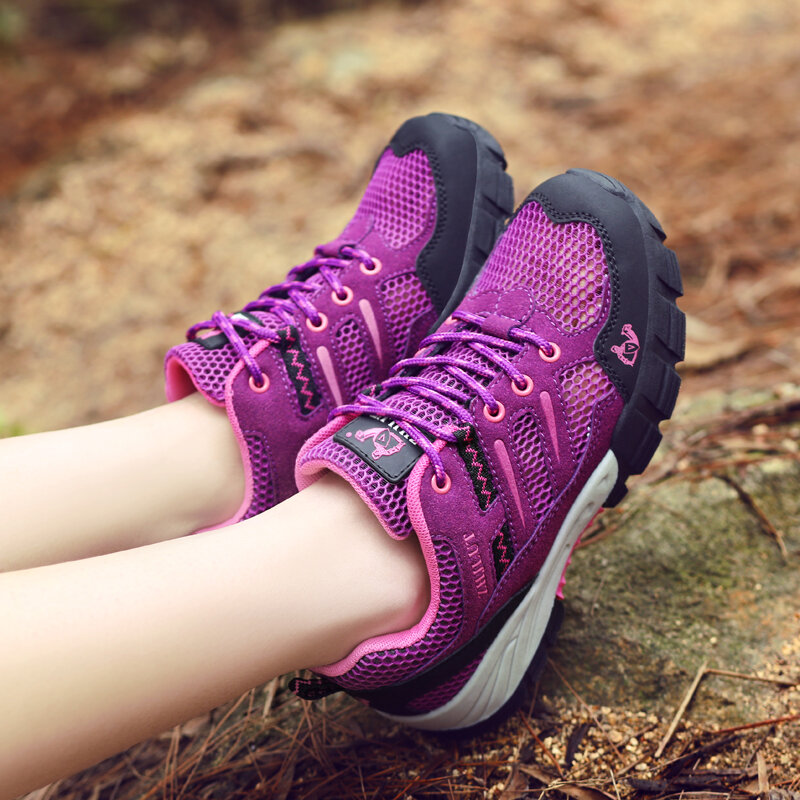 أحذية صيفية رجالية ونسائية للمشي لمسافات طويلة أحذية رياضية شبكية للأنشطة الخارجية أحذية رياضية خارجية غير قابلة للانزلاق أحذية للركض والتخييم في فصل الربيع