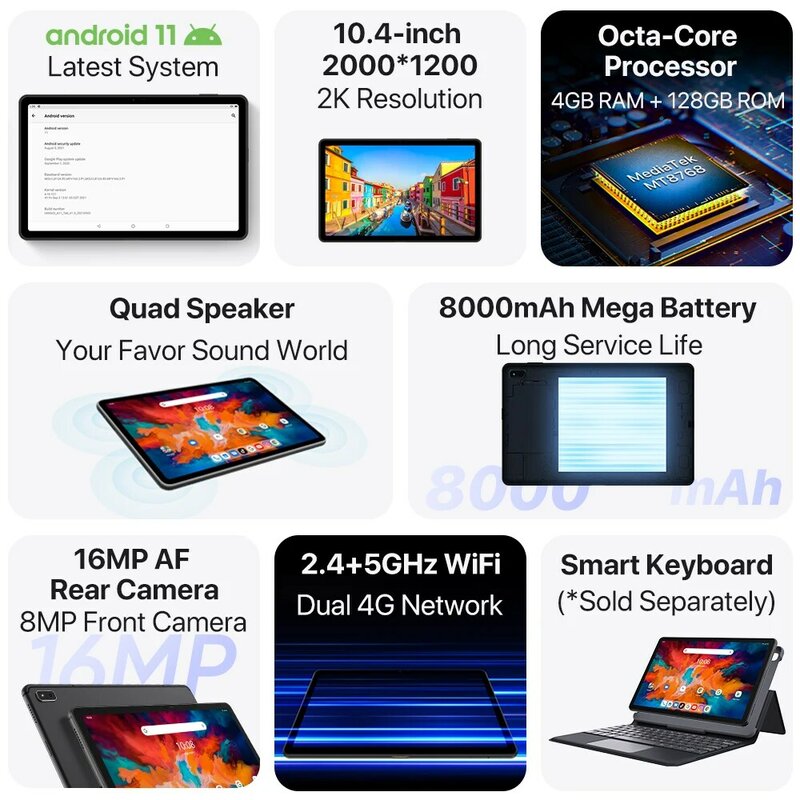 UMIDIGI A11 Tab أندرويد 11 الهاتف الذكي 10.4 "2K عرض هيليو P22 ثماني النواة 4GB 128GB 8000mAh ميجا بطارية الهاتف المحمول