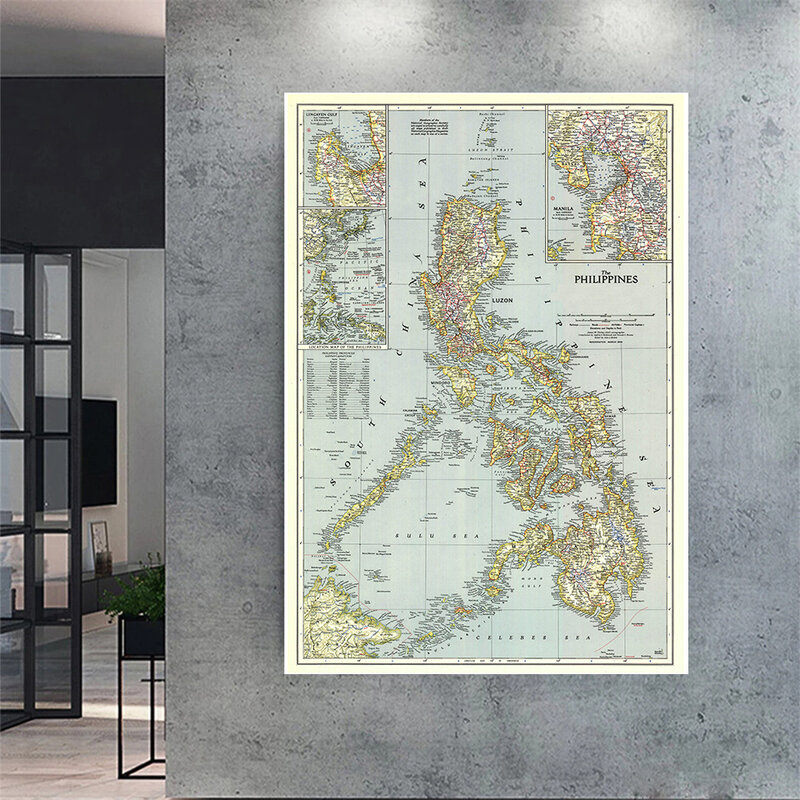 100*150 سنتيمتر 1945 Vintage خريطة الفلبين مفصل ملصق ريترو حائط لوح رسم ديكور مكتب ديكور المنزل اللوازم المدرسية