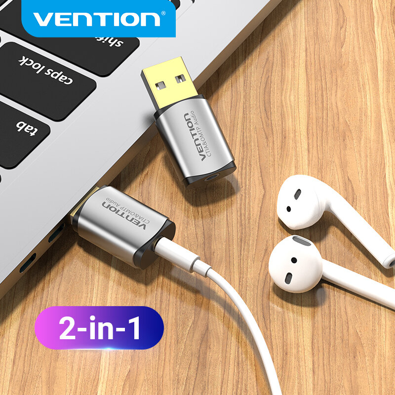 Vention USB كارت الصوت الخارجي USB جهاز التحكم في الصوت كارت الصوت محول 3.5 مللي متر لأجهزة الكمبيوتر المحمول PS4 سماعة كارت الصوت USB