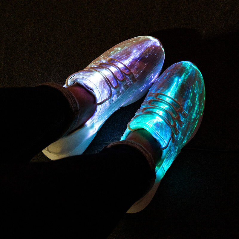 Size25-46 الألياف البصرية النسيج تضيء الأحذية 11 ألوان وامض الفتيات والفتيان USB قابلة للشحن مضيئة أحذية رياضية مع الضوء