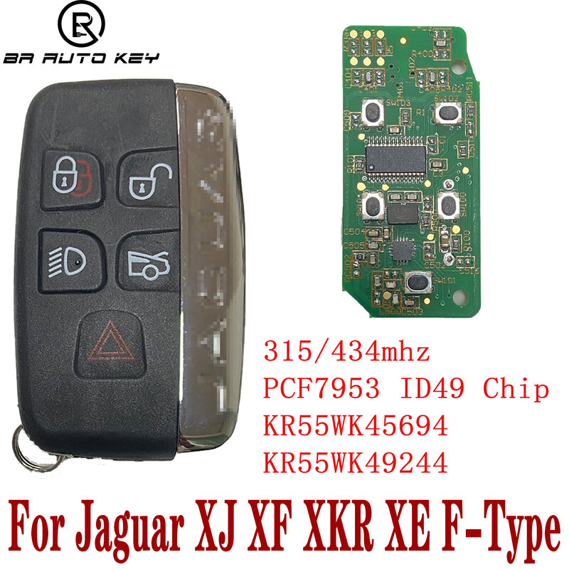 5 أزرار الذكية مفتاح السيارة عن بعد فوب ل-جاكوار XF XJ XK XE 2013-2017 315mhz/433mhz مفتاح ذكي بدون مفتاح ID49 رقاقة FCC:KOBJTF10A