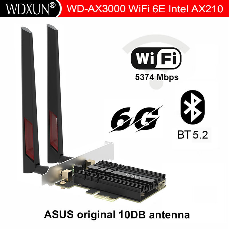 واي فاي 6E 3000Mbps إنتل AX210 AX210NGW بلوتوث 5.2 ثنائي النطاق 2.4G/5G/6G بطاقة واي فاي 802.11AX/التيار المتناوب PCIe PCI اكسبرس بطاقة الشبكة