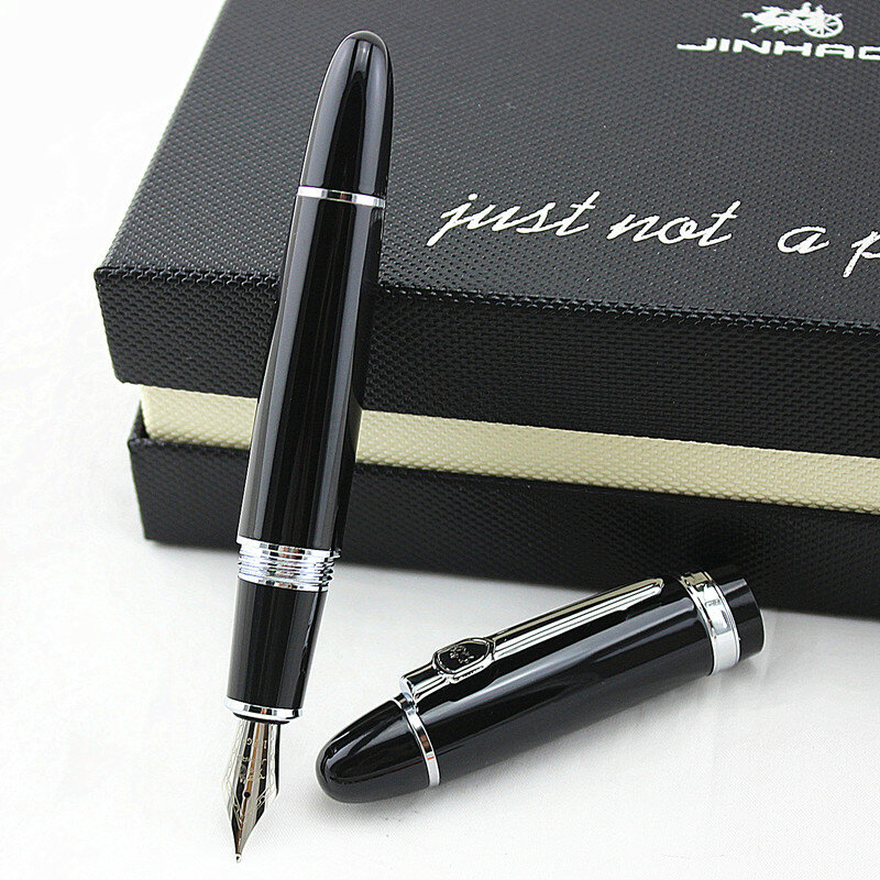قلم حبر أسود Jinhao 159 ، سن متوسط/منحني ، قلم كتابة مكتبي للأعمال الثقيلة