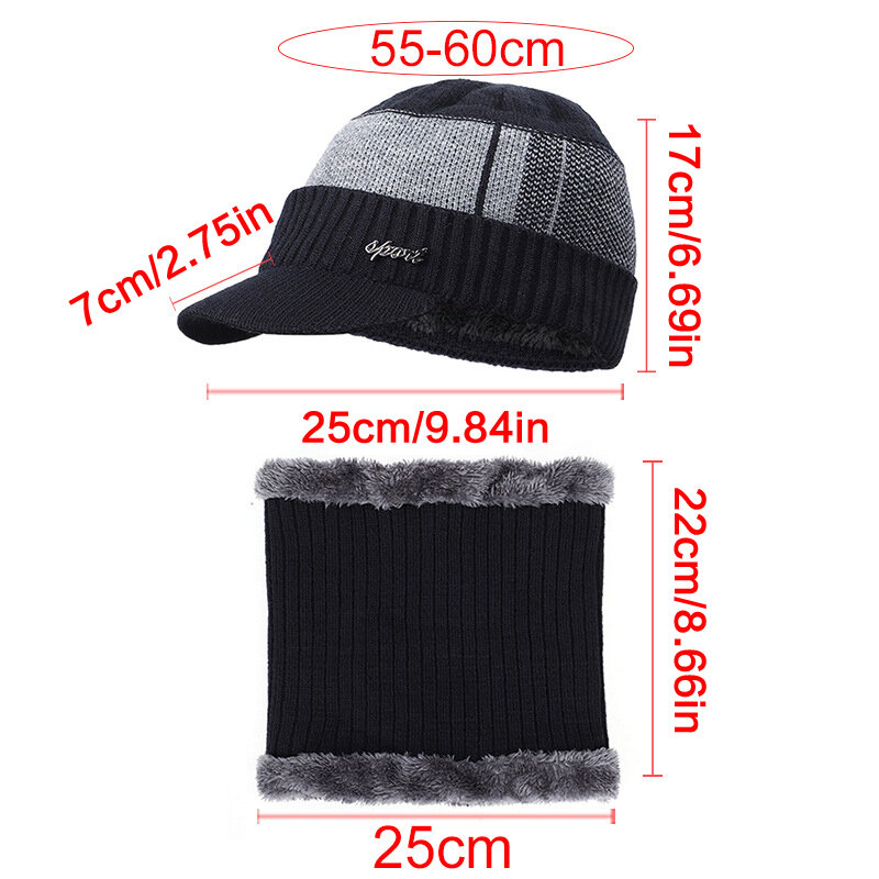 New Winter Men Warm Face Cover Hat Suit Thick Short Brim Dome Bonnet Soft Comfortable Knit Hats Scarf Two-piece