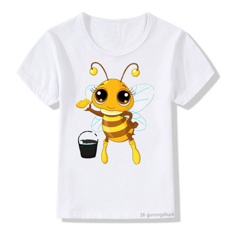 ملابس الأطفال الفتيان تي شيرت مضحك النحل الصغير الرسم طباعة تي شيرت للفتيات الصيف الاطفال قميص harajuku قصيرة الأكمام القمم