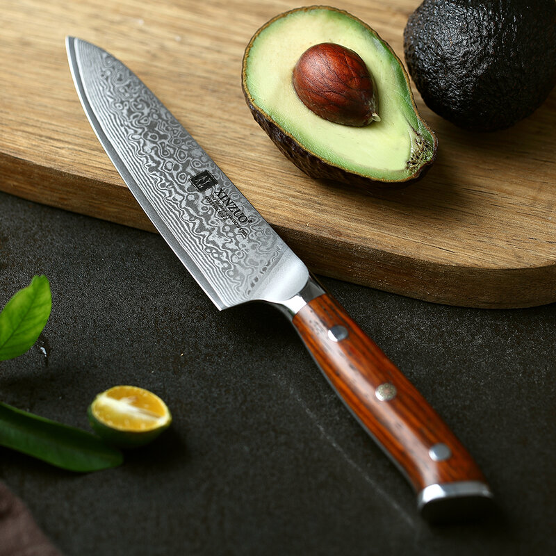 XINZUO 5 ''بوصة فائدة السكاكين اليابانية دمشق الصلب سكين المطبخ روزوود مقبض مبيعا سكين صغير الفاكهة كوك السكاكين