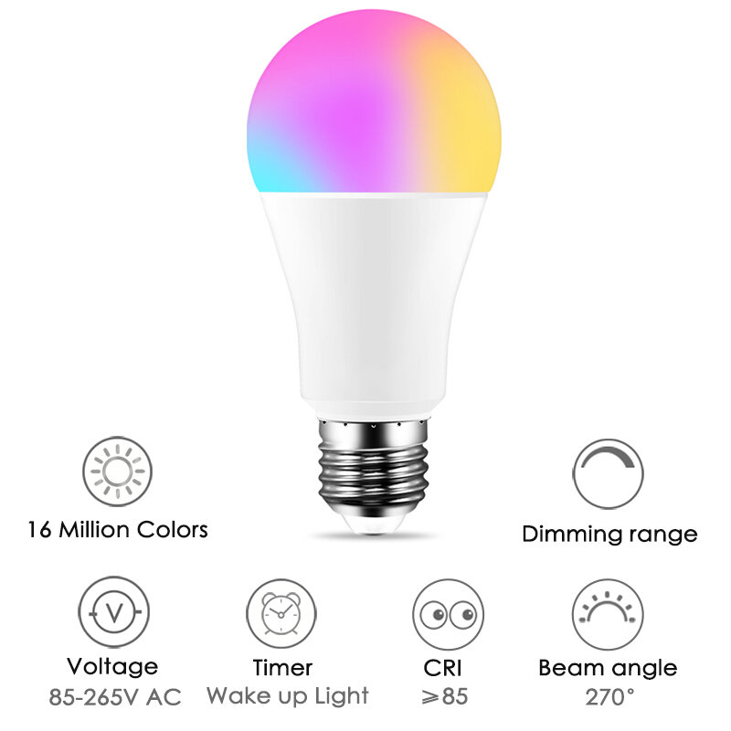 15 واط واي فاي الذكية ضوء لمبة B22 E27 LED RGB مصباح العمل مع اليكسا/جوجل المنزل 85-265 فولت RGB + الأبيض عكس الضوء الموقت وظيفة اللون لمبة