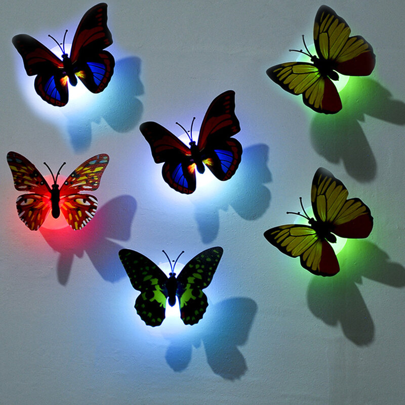20-5 قطعة الملونة فراشة الجدار ملصق مصباح غرفة نوم LED أضواء الليل لغرفة المدخل نافذة مهرجان الزفاف حديقة الديكور