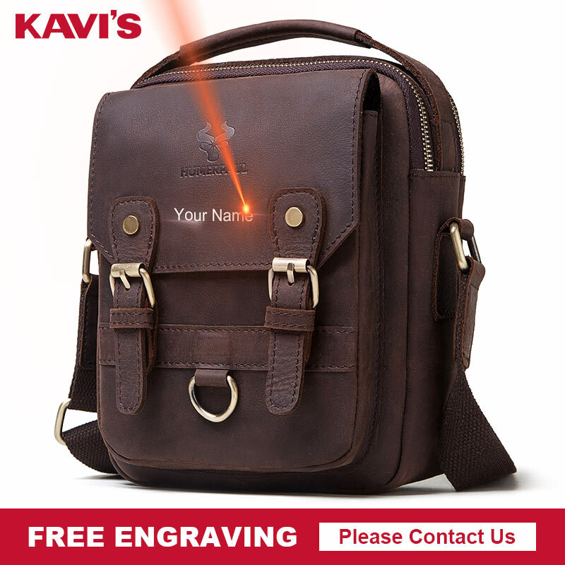 KAVIS جلد البقر جلد طبيعي حقيبة ساع حقيبة يد الرجال لباد Bolsas السفر العلامة التجارية تصميم حقيبة كتف Crossbody اسمك