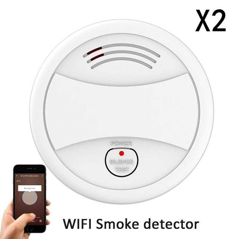 Tuya واي فاي كاشف الدخان نظام جهاز إنذار حرائق للمنزل والمطبخ App التحكم في الدخان حساسات الدخان