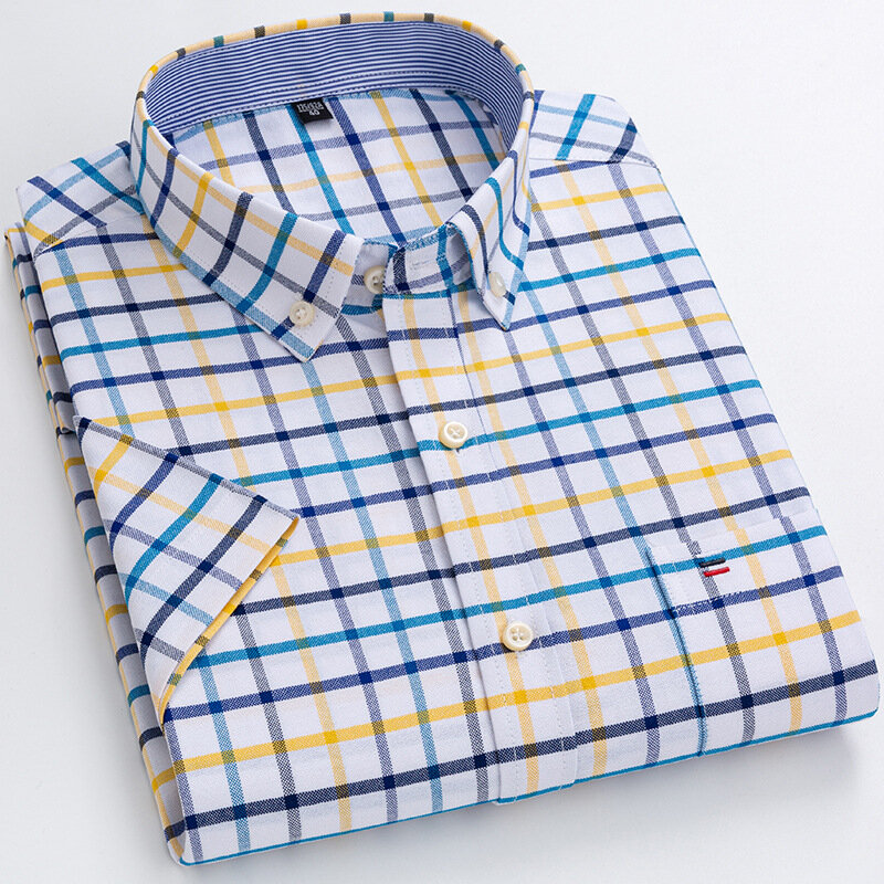 الرجال قميص 100% القطن أكسفورد قميص مخطط منقوشة قميص 7XL عادية رجالي زر حتى قميص الرجال قميص كم قصير نحيف صالح قميص الرجال
