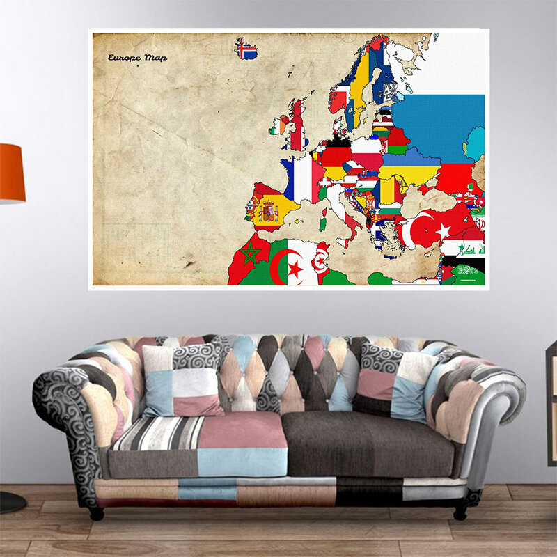 225*150 أوروبا خريطة خمر حائط لوح رسم ملصق فني غرفة المعيشة ديكور المنزل اللوازم المدرسية