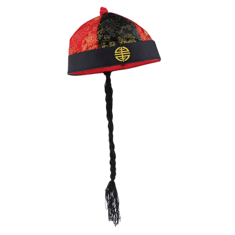 قبعة Prettyia الشرقية الصينية للبالغين ، قبعة حريرية مضحكة للحفلات مع ضفيرة
