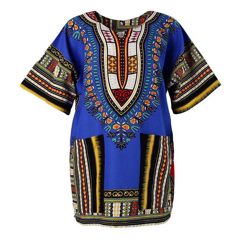 فساتين إفريقية للجنسين للكبار من القطن مقاس واحد فستان مطبوع بنقوش مريحة إفريقية ملونة تناسب الورك بازان Dashiki قميص علوي