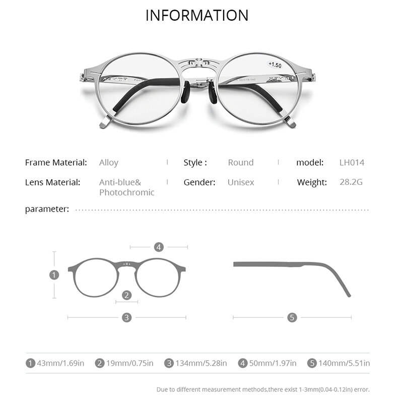 فونيكس فوتوكروميك رمادي مكافحة الأزرق حجب للطي نظارات للقراءة الرجال النساء 2020 قصر النظر بدون مسامير طوي نظارات  FONEX LH014