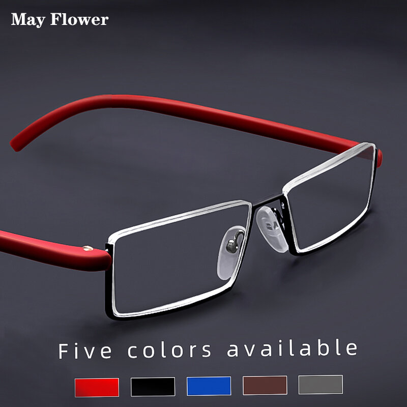 May Flower-Metal مكافحة الأزرق نظارات القراءة الخفيفة للرجال ، نصف الإطار ، وصفة طبية النظارات ، الذكور TR90 النظارات مع حافظة ، + 1.75