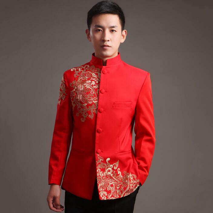 التقليدية الصينية تانغ الملابس للرجال ، العريس تانغ معطف أحمر خمر ، الزفاف التطريز السترة ، تشونغشان