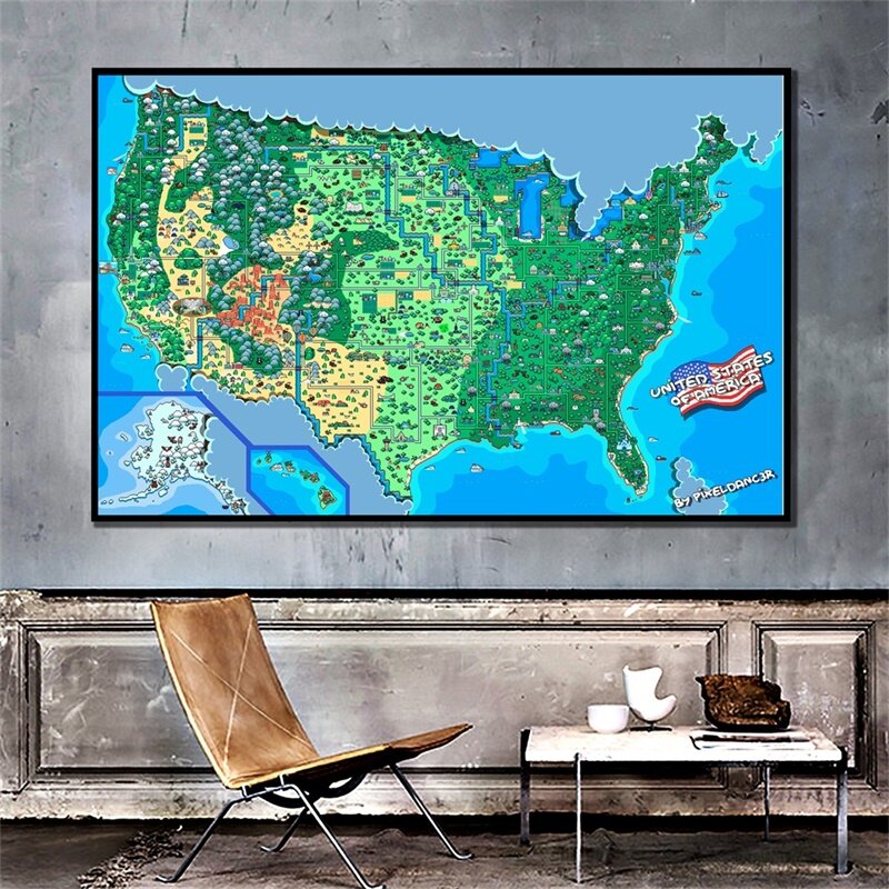 ورق حائط غير منسوج للرذاذ ، ملصقات ومطبوعات على شكل خريطة الولايات المتحدة ، إصدار كلاسيكي ، 84 × 59 سنتيمتر ، للمدرسة والمكتب