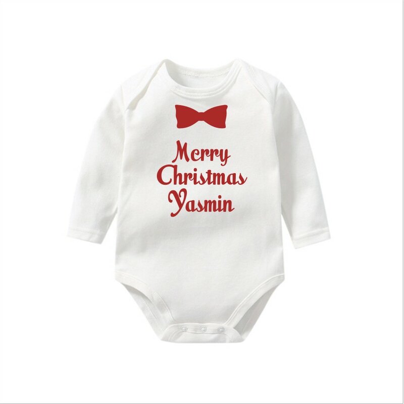 تي شيرت مخصص لعيد الميلاد المجيد ، قميص مع فيونكة للأطفال ، اسم شخصي ، ملابس حديثي الولادة ، هدية الكريسماس ، المنزل