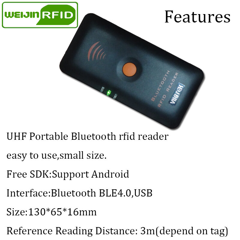 VIKITEK-قارئ RFID محمول للجيب ، جهاز محمول باليد مع اتصال bluetooth 4.0 BLE ، سهل الاستخدام ، مناسب للهاتف الخلوي