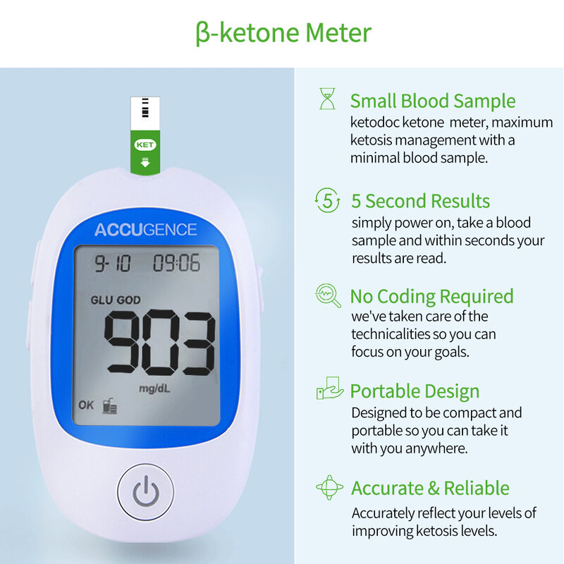 اختبار سريع الدم كيتون متر عدة لنظام غذائي كيتو مع مراقبة كيتون وشرائط 30 قطعة مع Lancets Ketosis والنظام الغذائي كيتوجيني