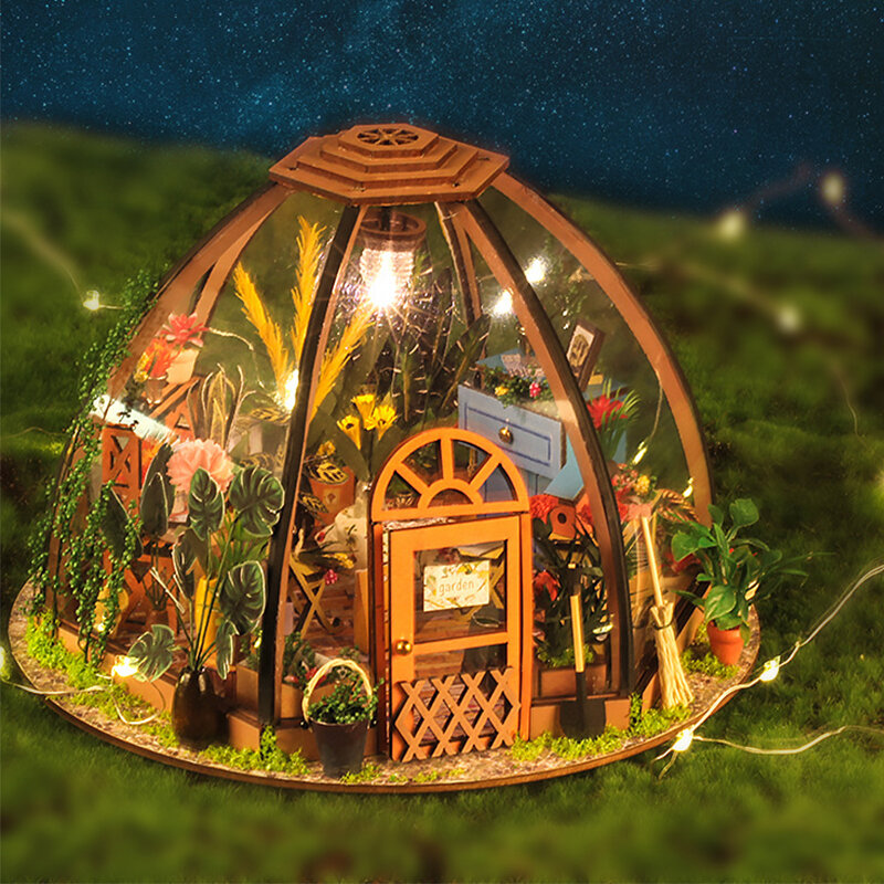 جديد لتقوم بها بنفسك منزل عدة دمية أثاث مصغر حديقة بناء نموذج غرفة صندوق بيت دمية خشبية للعب هدايا عيد الميلاد