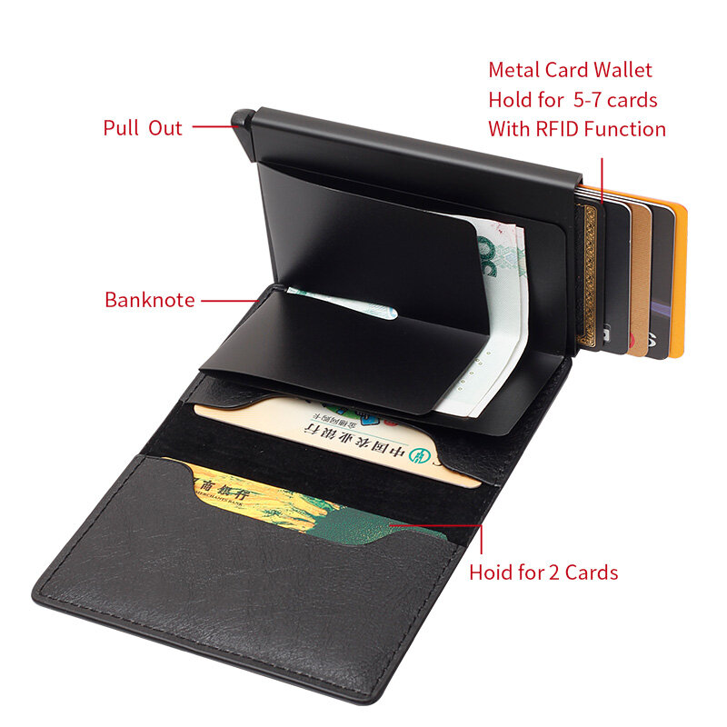 محفظة RFID من جلد البولي يوريثان والألمنيوم للرجال والنساء ، صندوق كريزي هورس من الألومنيوم ، حامل بطاقات الائتمان ، حامل بطاقات معدني عصري ، 2020