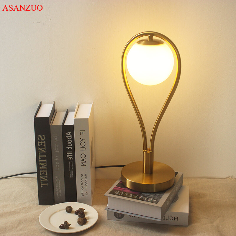 مصباح طاولة ليد نحاسي كروي زجاجي ، أضواء قراءة ، إضاءة جانبية لغرفة النوم ، غرفة معيشة ، غرفة دراسة ، مكتب ، مصباح مكتبي ، G4