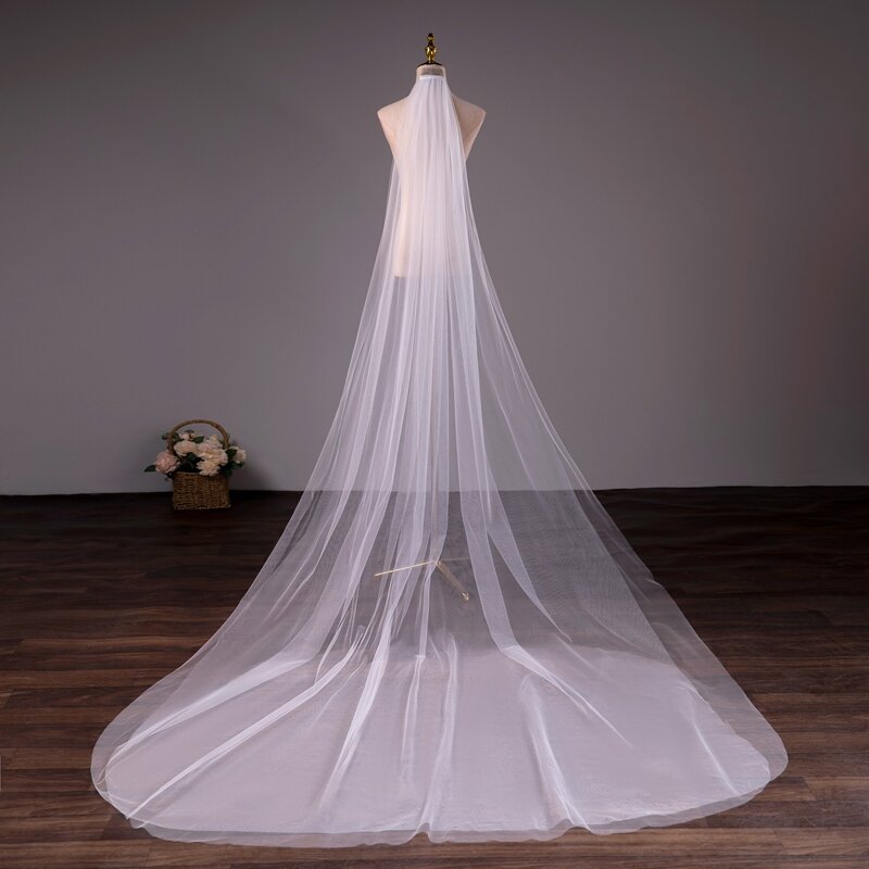 طبقتين طرحة زفاف العروس الحجاب الأبيض 3 متر 5 متر طويل Veu دي نوفيا الحجاب موجزة للعروس مع مشط الحجاب الكنيسة